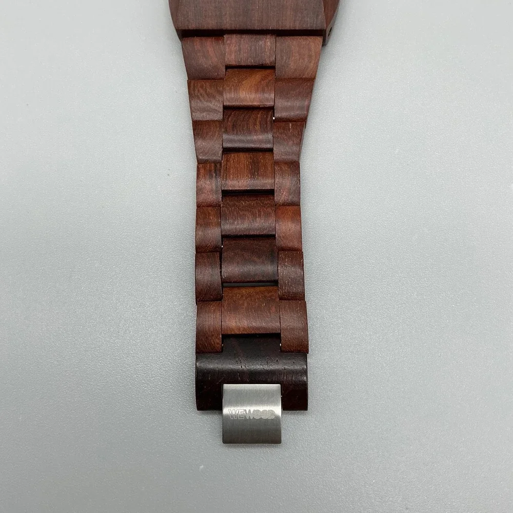 WeWOOD G12-108 Mens Watch 46mm Dual Time Natural Wood Bracelet New Battery 9.25